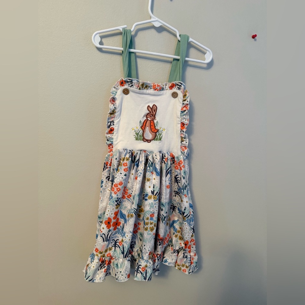 Honey Bean Floral Bunny Tunic with Green Straps